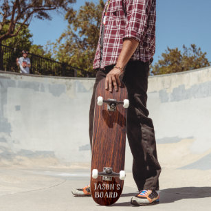 Dark Mahogany wood grain, worlds best dad    Skateboard
