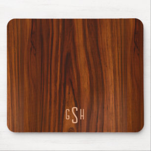 Dark Mahogany Wood Texture, Monogram Mouse Pad