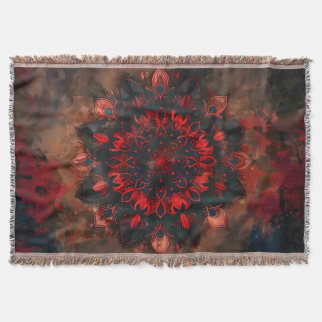 Dark Mandala- Boho Gothic Gift Throw Blanket (Front)