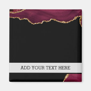 Dark Marble Agate Wine Red Golden Glitter Accents Magnet