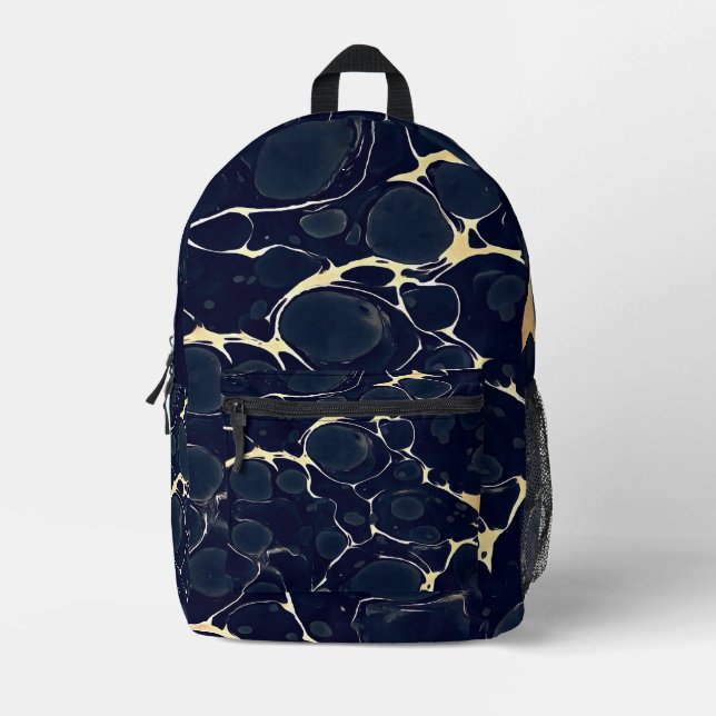 Dark Marble Pattern Abstract Alcohol Ink Style Dar Printed Backpack (Front)