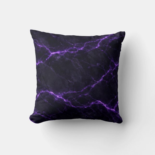 Dark Marble Throw Pillow with Violet Veins (Front)
