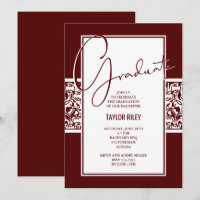 Dark Maroon and White Damask Graduation