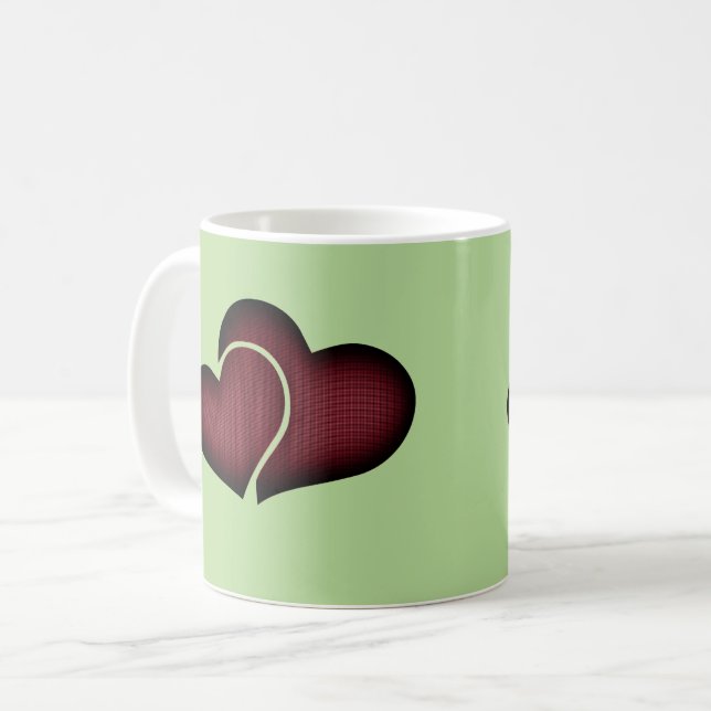 Dark Maroon Double Crosshatch Hearts Coffee Mug (Front Left)