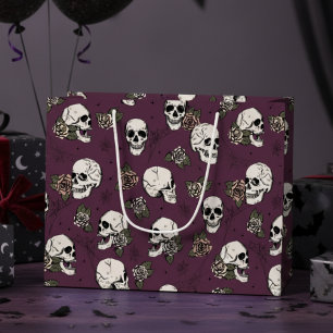 Dark Maroon Gothic Skulls and Roses Halloween Large Gift Bag