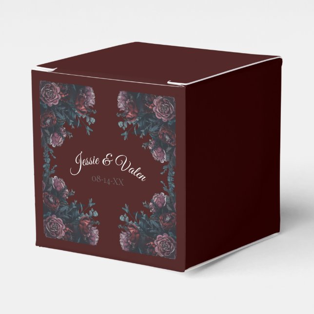 Dark Maroon Mauve Gothic Elegant Wedding Favour Box (Front Side)