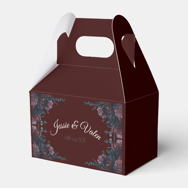 Dark Maroon Mauve Gothic Elegant Wedding Favour Box (Front Side)
