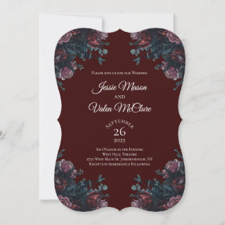 Dark Maroon Mauve Gothic Elegant Wedding Invitation