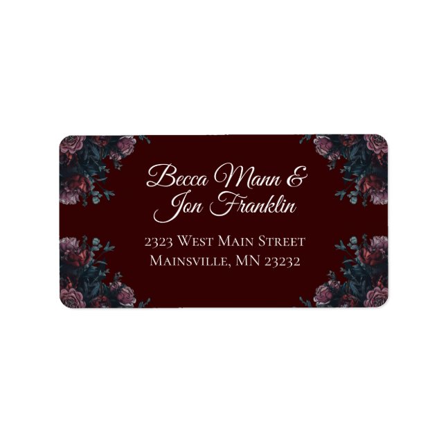Dark Maroon Mauve Gothic Elegant Wedding Label (Front)