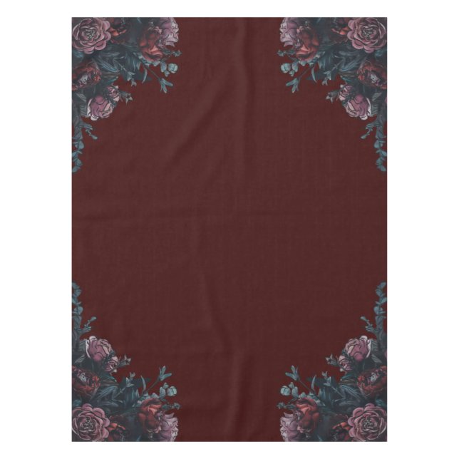 Dark Maroon Mauve Gothic Elegant Wedding Tablecloth (Front)