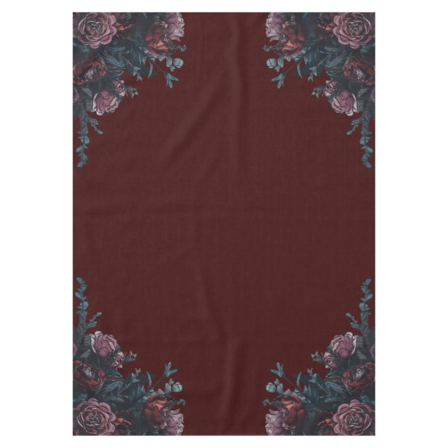 Dark Maroon Mauve Gothic Elegant Wedding Tablecloth (Front)