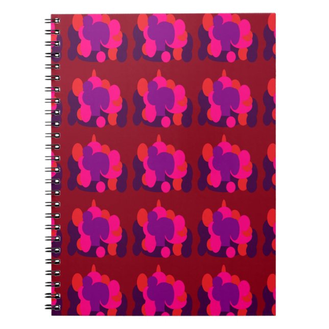 Dark maroon red with deep pink globes pattern notebook (Front)