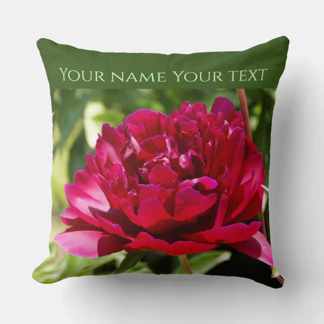 Dark Maroon velvet peonies Cushion (Front)