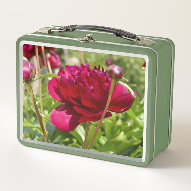 Dark Maroon velvet peonies  Metal Lunch Box (Front)
