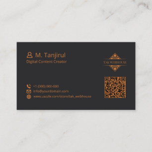 Dark Matte Mandala Diamond Tile Pattern QR Code Business Card
