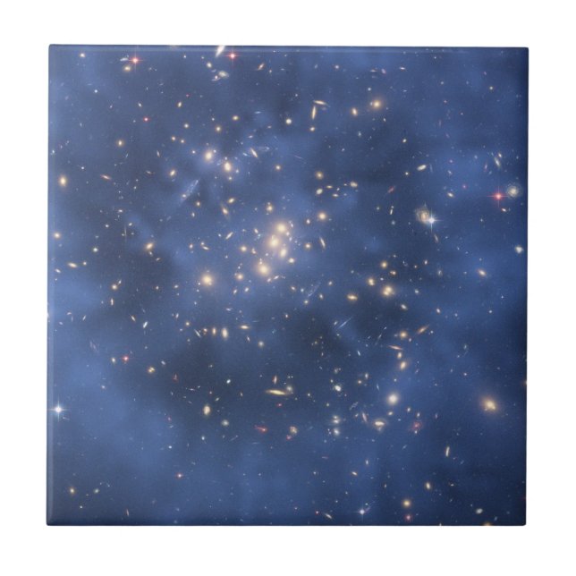 Dark Matter Ring and Galaxy Cluster in Cobalt Blue Ceramic Tile (Front)