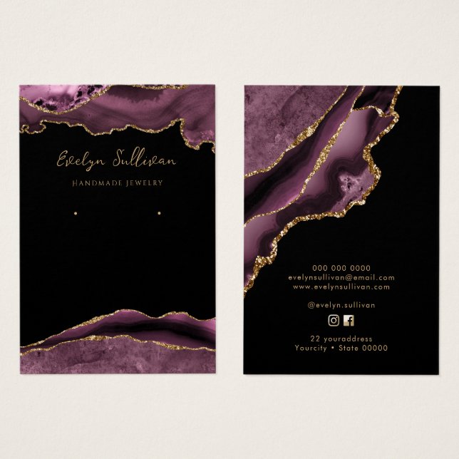 Dark mauve agate jewellery display card (Front & Back)