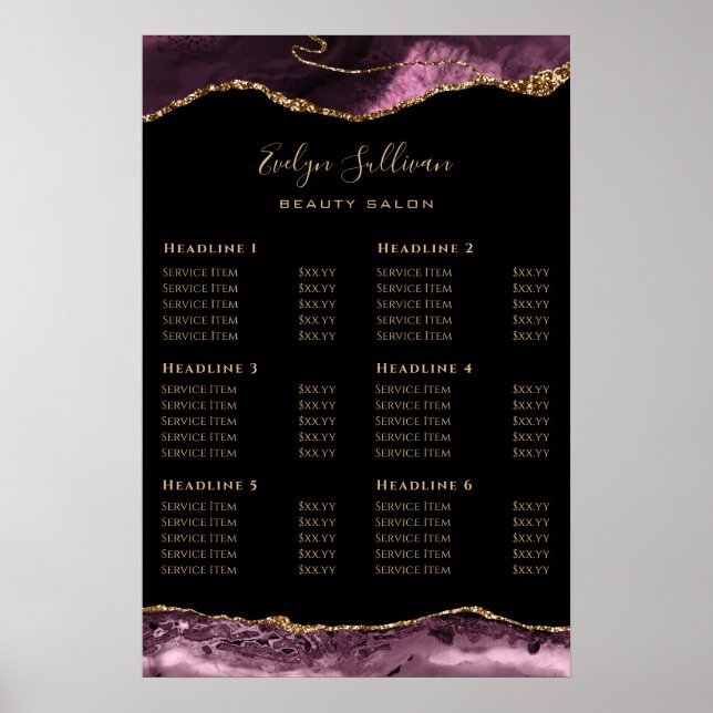 Dark Mauve Agate Price List Poster (Front)