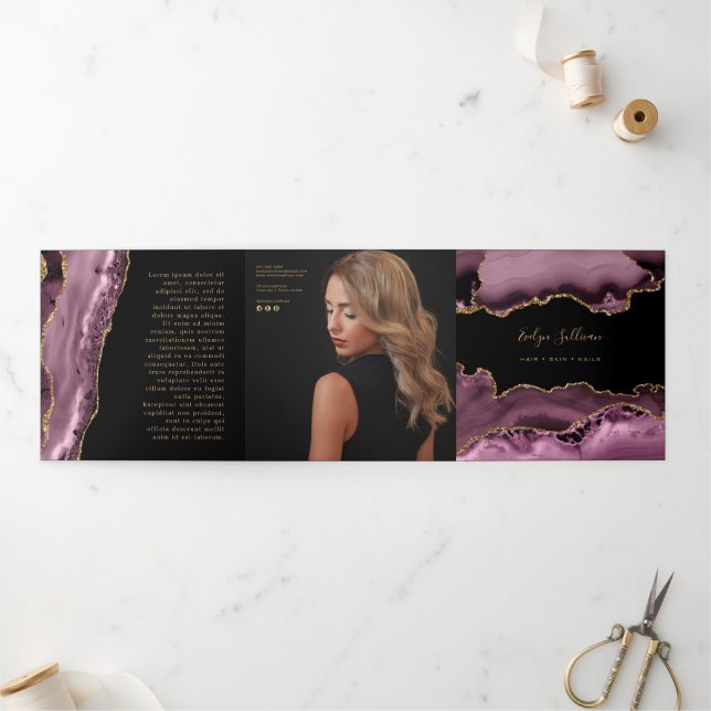Dark mauve agate trifold brochure (Outside)