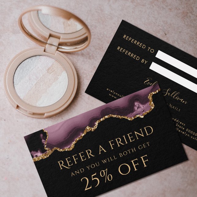 Dark mauve and gold agate referral card (Creator Uploaded)