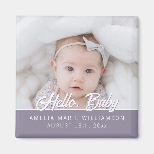 Dark Mauve Contemporary Hello Baby Magnet (Front)