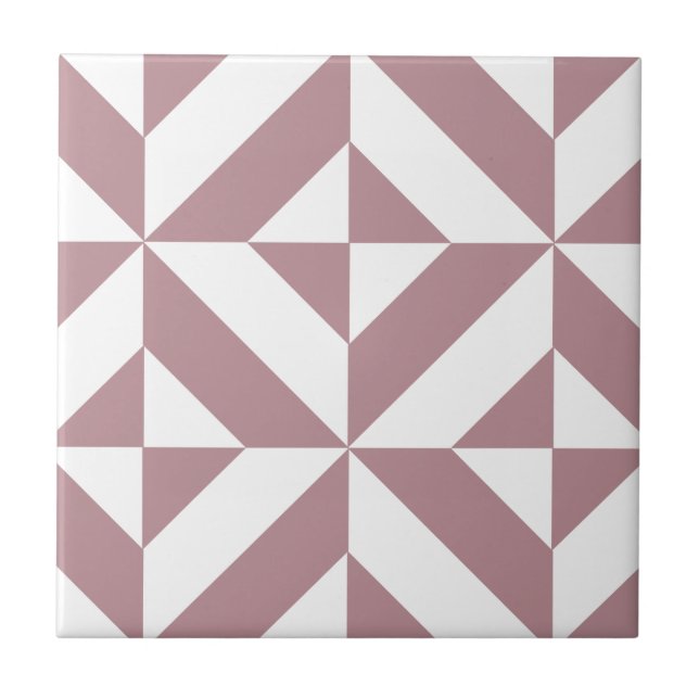 Dark Mauve Geometric Deco Cube Pattern Ceramic Tile (Front)