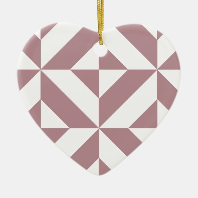 Dark Mauve Geometric Deco Cube Pattern Ceramic Tree Decoration (Front)