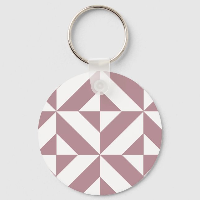 Dark Mauve Geometric Deco Cube Pattern Key Ring (Front)