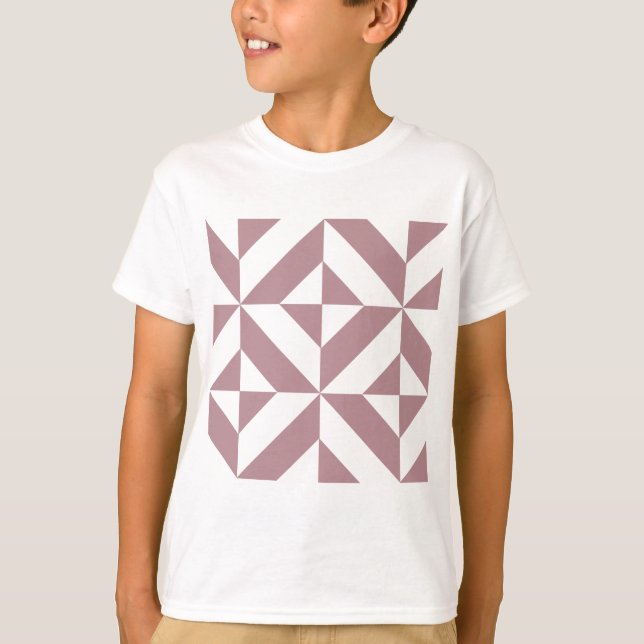 Dark Mauve Geometric Deco Cube Pattern T-Shirt (Front)