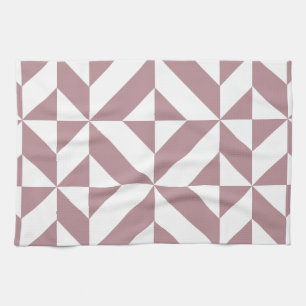Dark Mauve Geometric Deco Cube Pattern Tea Towel