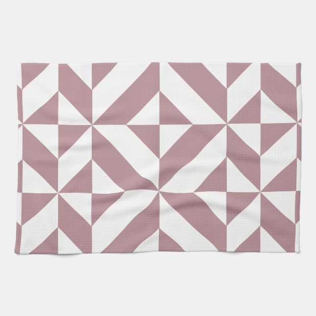Dark Mauve Geometric Deco Cube Pattern Tea Towel (Horizontal)