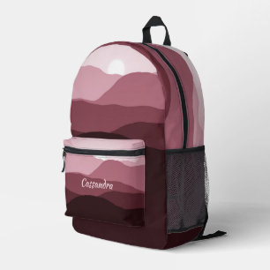 Dark Mauve Light Pink Maroon Red Waves Pattern Printed Backpack