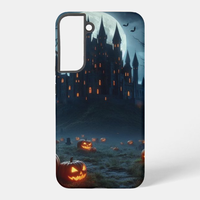 Dark, mediaeval castle, bats, & pumpkins samsung galaxy s22+ case (Back)