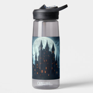 Dark, mediaeval castle, bats, & pumpkins water bottle