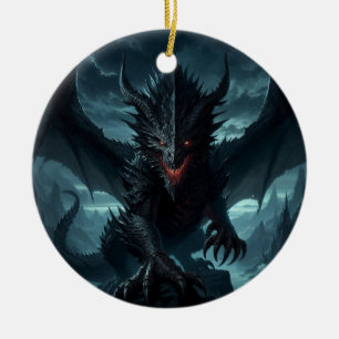 Dark, Mediaeval Dragon Ceramic Ornament