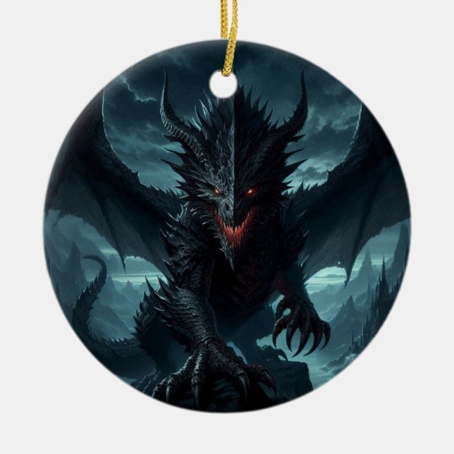 Dark, Mediaeval Dragon  Ceramic Ornament (Front)