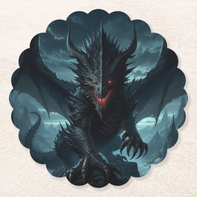 Dark, Mediaeval Dragon  Paper Coaster (Front)