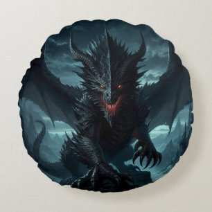 Dark, Mediaeval Dragon  Round Cushion