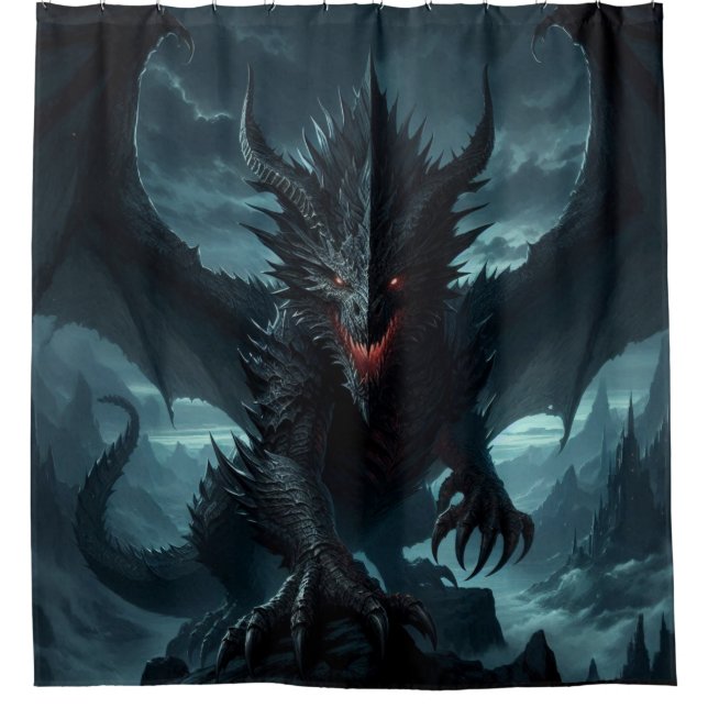 Dark, Mediaeval Dragon  Shower Curtain (Front)