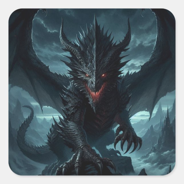 Dark, Mediaeval Dragon  Square Sticker (Front)