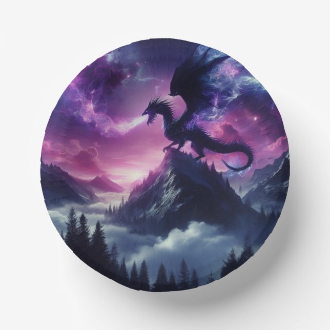 Dark, Mediaeval Ethereal Dragon  Paper Plate (Front)