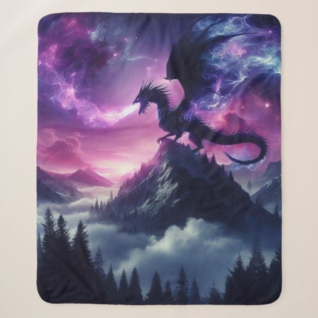 Dark, Mediaeval Ethereal Dragon  Sherpa Blanket (Front)