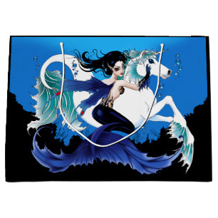 Dark Mermaid Fairy Unicorn Sea Horse Blue Fantasy Large Gift Bag
