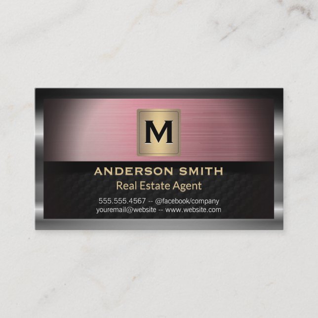 Dark Metallic Frame | Pink Red Metallic Background Business Card (Front)