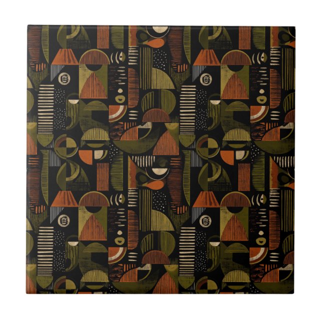 Dark Mid Century Geometric Pattern (1) Ceramic Tile (Front)