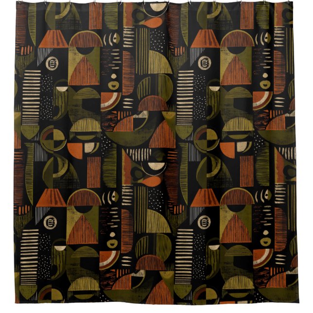 Dark Mid Century Geometric Pattern (1) Shower Curtain (Front)