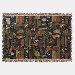 Dark Mid Century Geometric Pattern (1) Throw Blanket
