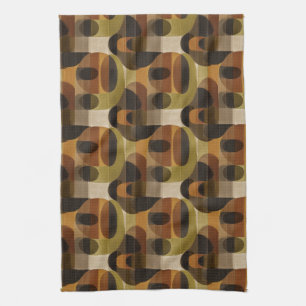 Dark Mid Century Geometric Pattern (3) Tea Towel