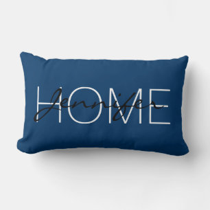 Dark midnight blue colour home monogram lumbar cushion
