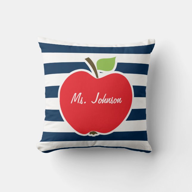 Dark Midnight Blue Horizontal Stripes; Apple Cushion (Front)
